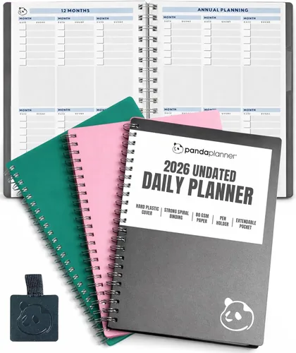 Panda Planner Agenda diaria sin fecha 2026, 5.75 x 8.25 pulgadas, gris