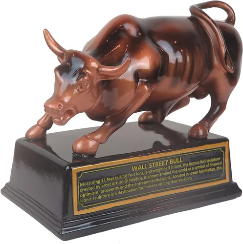 Estatua oficial de resina de bronce con licencia oficial de Wall Street Bull Stock Market NYC con base (pequeña de 3.5 pulgadas)