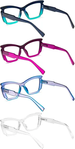 Miniatura 3 de Paquete de 4 elegantes lentes de lectura para mujer, a la moda, grandes, con bloqueo de luz azul, con bisagra de resorte