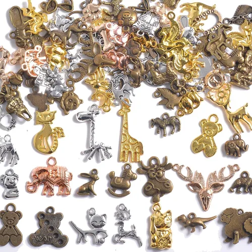 Miniatura 13 de stino - 100 g de dijes colgantes de metal para hacer joyas, lote de dijes bañados en plata y oro para pulseras, collares y manualidades, dijes