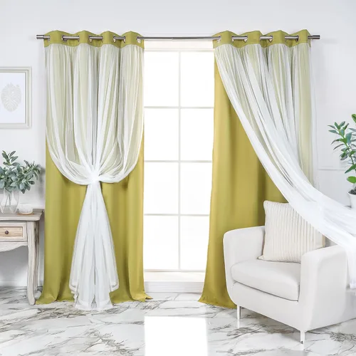 Miniatura 28 de Best Home Fashion Juego de 2 paneles de ventana de tul de encaje con aislamiento térmico y ojales de níquel de acero inoxidable para dormitorio