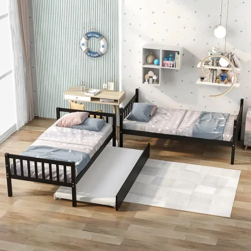 Miniatura 4 de Merax Literas individuales sobre individuales con nido, marco de cama nido de madera maciza con barandilla de seguridad y escalera, dormitorio