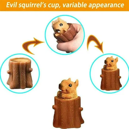 Miniatura 5 de Juego de 3 piezas de juguetes de ardilla para apretar, taza de ardilla malvada, juguetes sensoriales para ansiedad, juguete para apretar