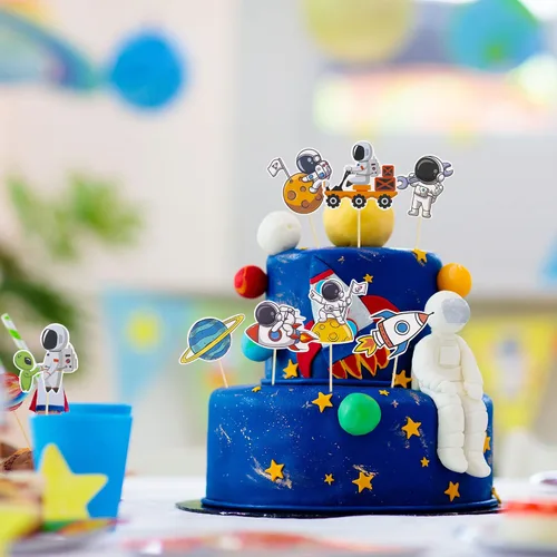 Miniatura 5 de Gyufise 36 piezas de astronauta espacial para cupcakes, planeta, cohete, telescopio, viaje a la luna, para cupcakes para el espacio exterior, baby