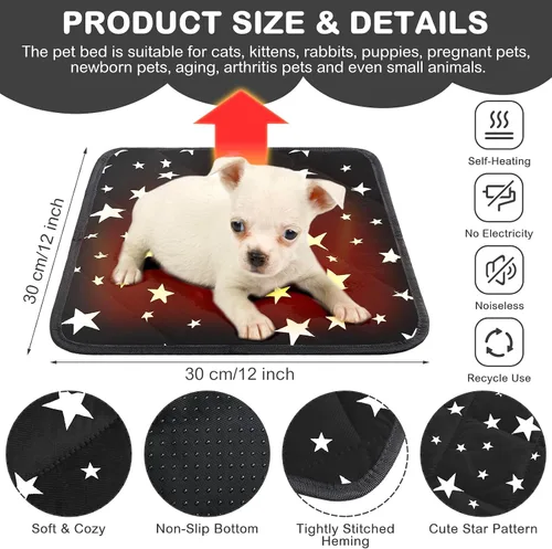 Miniatura 2 de Namalu Paquete de 4 camas autocalentantes para gatos, alfombrilla térmica para gatos con patrón de estrellas, suave almohadilla térmica para jaula