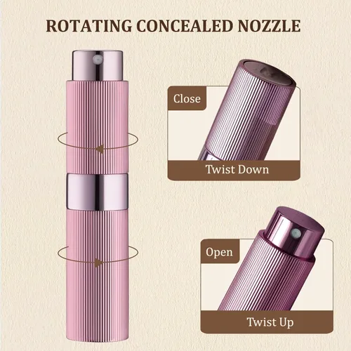 Miniatura 8 de LISAPACK Botella atomizadora de perfume de 0.3 fl oz, 1 pulverizador de colonia de viaje recargable, mini dispensador de perfume portátil vacío Rosa