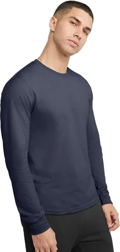 Miniatura 3 de Hanes Camiseta de algodón de manga larga para hombre, camiseta clásica de cuello redondo para hombre, disponible en tallas altas
