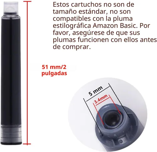 Miniatura 5 de Cartuchos de tinta para pluma estilográfica Asvine color negro, juego de 30 recambios de tinta, diámetro de orificio de 3.4 mm