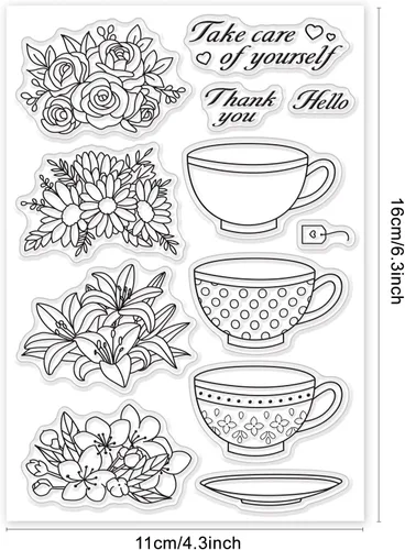 Miniatura 2 de GLOBLELAND Sellos transparentes para tazas y flores, de silicona, para hacer tarjetas, manualidades, álbumes de recortes, manualidades, álbum