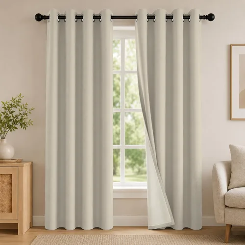 Miniatura 51 de 2 paneles de cortinas 100% opacas, cortinas ligeras con aislamiento térmico con ojales para dormitorio, sala de estar, tratamiento de ventana
