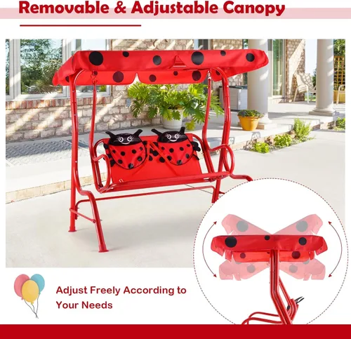 Miniatura 3 de GLACER Columpio de porche, hamaca de patio para niños con toldo ajustable y soporte, cinturón de seguridad, banco de columpio para exteriores de 2