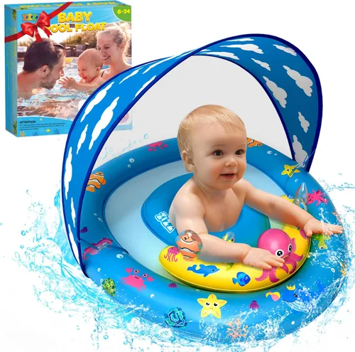 Miniatura 7 de Flotador de piscina para bebé con dosel – Flotador inflable de natación para bebés con protección solar UPF50+, flotador de piscina infantil