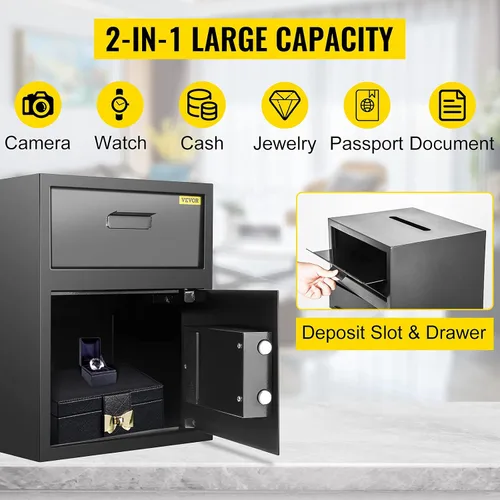 Miniatura 5 de VEVOR Caja Fuerte de Depósito Digital 1.7 Pies Cúbicos Hecha de Acero al Carbono Cerradura Electrónica de Código Caja Fuerte de Depósito con Ranura