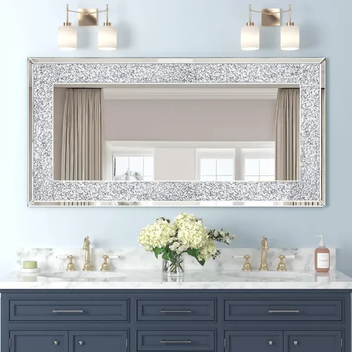 Miniatura 13 de Espejo Decorativo de Cristal - Rectángulo de 16 x 20 pulgadas, Precioso Espejo Plateado, Espejo de Diamante Triturado para Decoración de Pared