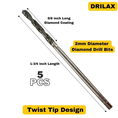 Miniatura 3 de Drilax Juego de 10 brocas de diamante 0.069 pulgadas y 0.079 pulgadas (5 de cada uno) para la fabricación de joyas, vidrio marino, piedra, conchas