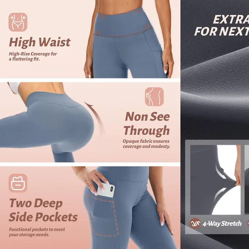 Miniatura 53 de NexiEpoch - Paquete de 4 leggings suaves para mujer, con bolsillos, control de abdomen y cintura alta, pantalones capri para yoga y ejercicio