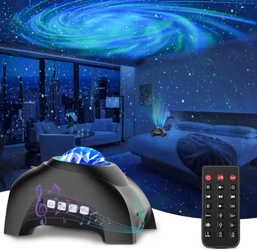 Proyector de galaxia, CIMELR Proyector de estrellas Luz nocturna con altavoz Bluetooth, máquina de ruido blanco, control remoto - Proyector Aurora