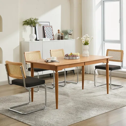 Miniatura 4 de ODUSE-DAILY Black Modern Rattan Dining Chairs Set of 4, Linen Fabric Upholstered Kitchen & Dining Room Chairs Set of 4, Sillas de Comedor, Cane