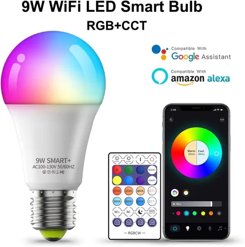 Miniatura 2 de Bombillas LED inteligentes, A19 E26, aplicación y control remoto, RGBCW 2700K-6500K, equivalente a 60W, no requiere concentrador, compatible