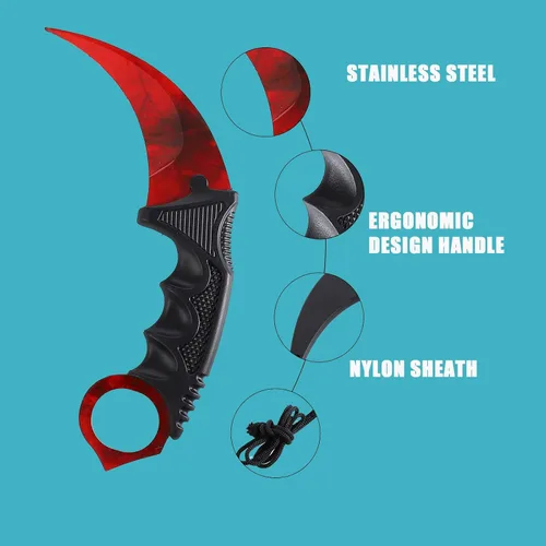 Miniatura 7 de 2 Piezas Cuchillo Karambit Hoja Fija Herramienta Táctica de Camping, Cuchillo de Caza al Aire Libre con Funda y Cordón, Adecuado para Senderismo