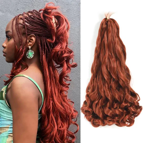 Miniatura 7 de Cabello Rizado Francés para Trenzar de 18 Pulgadas, 8 Paquetes Color Borgoña - Cabello para Trenzar Pre-Estirado con Rebote - Extensiones de Cabello