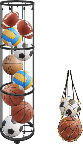 Estante vertical de almacenamiento de bolas de 3 capas, soporte de pared para baloncesto, jaula para fútbol, voleibol, organizador deportivo para