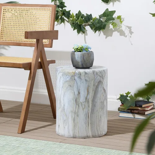 JONATHAN Y TBL1101B Troy 16" Mesa de Acento Moderna Minimalista de Mármol Falso Columna Interior/Exterior Mesa de Acento Interior/Exterior Moderna,
