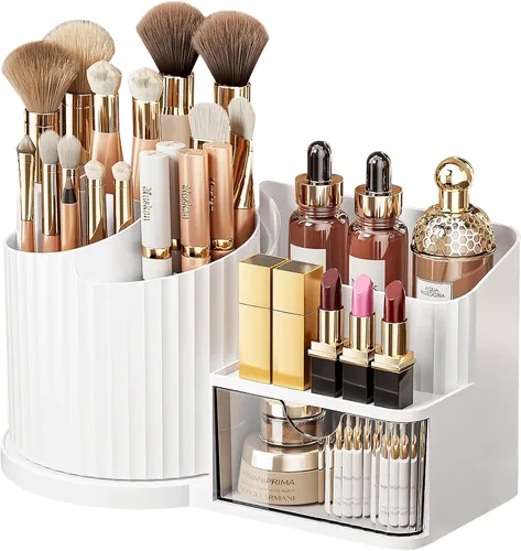 Miniatura 11 de Anyoifax Organizador giratorio de 360 brochas de maquillaje con 5 ranuras para brochas de maquillaje, taza en forma de flor, soporte para bolígrafo