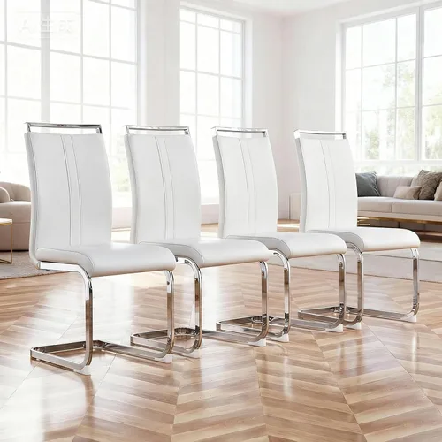 Miniatura 10 de Juego de 2 sillas de comedor modernas con esponja de alta densidad tapizada y patas de metal, sillas para comedor, sillas de comedor de piel
