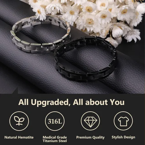 Miniatura 12 de Feraco Pulseras magnéticas para hombre, elegante pulsera de terapia magnética de acero inoxidable de titanio con herramienta de tamaño, regalos