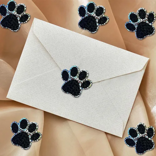 Miniatura 4 de 500 piezas de rollo de calcomanías lindas de patas de perro en glitter, etiquetas adhesivas de huellas de perro negro, etiquetas de vinilo