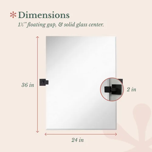 Miniatura 3 de Hamilton Hills - Espejo pivotante de pared de 20x30 pulgadas con soportes cuadrados de pared negros mate Espejo de baño sin marco Espejo