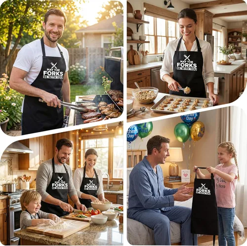 Miniatura 6 de Divertido delantal para cocinar y asar a la parrilla con 2 bolsillos, delantal de chef de barbacoa para hombres, regalo para papá, marido, novio
