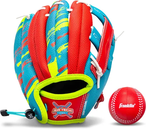 Miniatura 12 de Guante de béisbol Franklin Sports Air Tech con pelota - Béisbol para niños - Espuma Air Tech suave Rosado/Púrpura