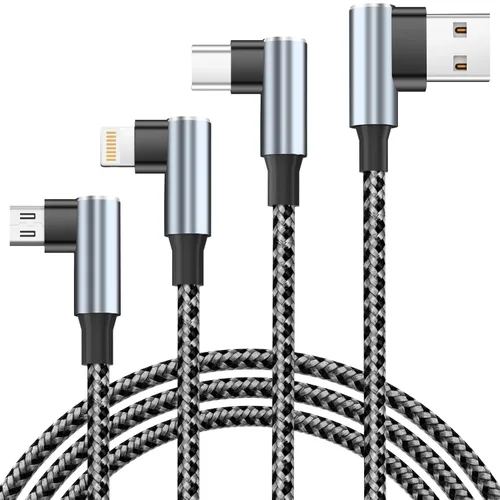 Miniatura 10 de Cable USB A/C a USB C en ángulo recto, cable de carga trenzado tipo C de 90 grados, cable de carga USB C 4 en 2, cable de carga universal