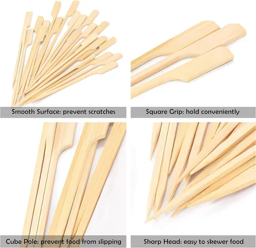 Miniatura 2 de Brochetas de bambú de 9 cm 100 piezas, palillos de dientes anchos y planos de madera de bambú para cóctel, malvaviscos, frutas, parrilla, bebidas
