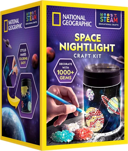NATIONAL GEOGRAPHIC - Luz nocturna con sistema solar de pintura de diamantes, haz tu propia luz nocturna con más de 1000 gemas para decorar, kits de