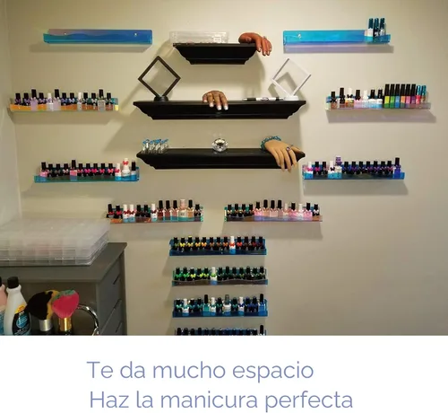 Miniatura 8 de YMVV Estante de esmalte de uñas de 15 pulgadas, estante montado en la pared, paquete de 6 organizadores de acrílico iridiscente arcoíris