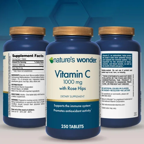 Miniatura 9 de Nature's Wonder Vitamina C 1000 mg con tabletas Rose HIPS para la salud inmunológica, 250 porciones, 250