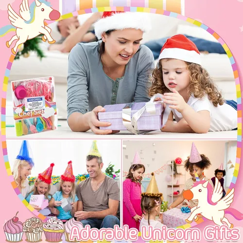 Miniatura 7 de KAEGREEL Juego de chef para hornear para niños con delantal de unicornio y manopla, juego de cocina para niños de 26 piezas con sombrero de chef