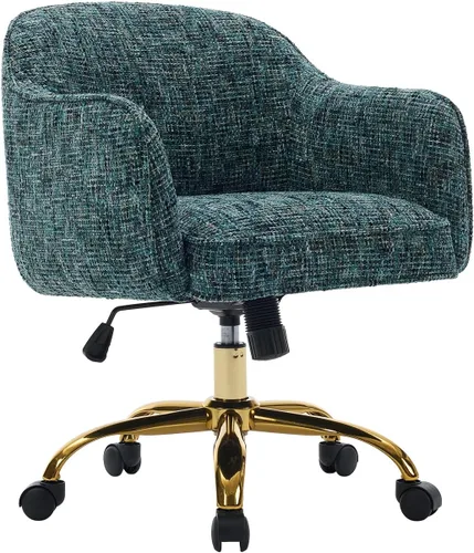 Miniatura 9 de Silla de escritorio para oficina en casa con brazos, ruedas doradas, silla moderna tapizada en terciopelo, silla de computadora enrollable, silla