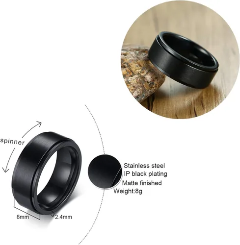Miniatura 2 de 4 unids acero inoxidable carburo de tungsteno grueso hombres actividad nudillo anillo conjunto giratorio cadena centro Spinner bucle cepillado
