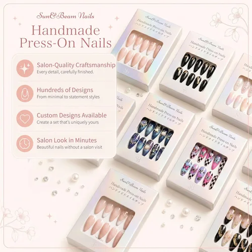 Miniatura 7 de Sun&Beam Nails Uñas a presión hechas a mano medianas con diseño de concha rosa metálica con acabado brillante, 10 piezas para uso diario y ocasiones