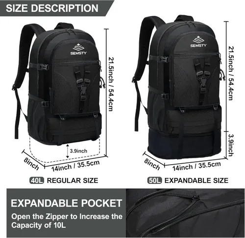 Miniatura 2 de Mochila de senderismo expandible de 40 L/50 L para hombres y mujeres, mochila de viaje y camping aprobada para vuelos
