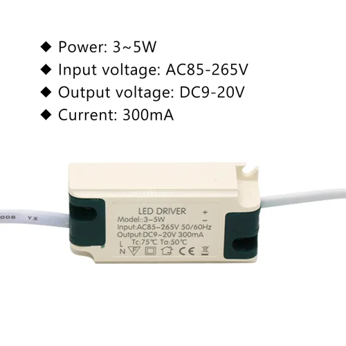 Miniatura 2 de Conductor LED de 3-5W, corriente constante 300mA AC 85-265V Salida 9-20V DC Conector hembra Rectificador Transformador Fuente de alimentación externa