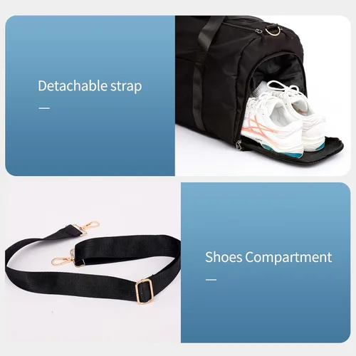 Miniatura 5 de SYLLIA Bolsas de lona deportivas con bolsa de cosméticos para gimnasio, mujeres y hombres, bolsa impermeable de viaje con bolsillo húmedo