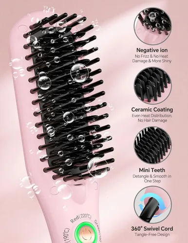 Miniatura 4 de LANDOT Mini cepillo alisador de cabello – Cepillo alisador iónico portátil para cabello corto a mediano, calor rápido de 30 segundos, peine caliente