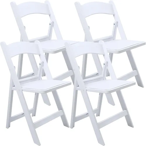 Silla plegable de resina blanca con cojín y respaldo, capacidad de peso de 700 libras, silla para eventos, silla plegable ligera para interiores y