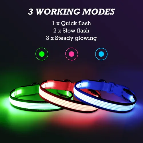 Miniatura 3 de YFbrite Collar de Perro LED Completamente Ajustable, Collares de Perro Completamente Iluminados, Collar de Perro Reflectante con Luz que Brilla