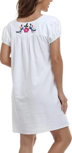 Miniatura 7 de YZXDORWJ Vestido bordado mexicano de manga corta para mujer